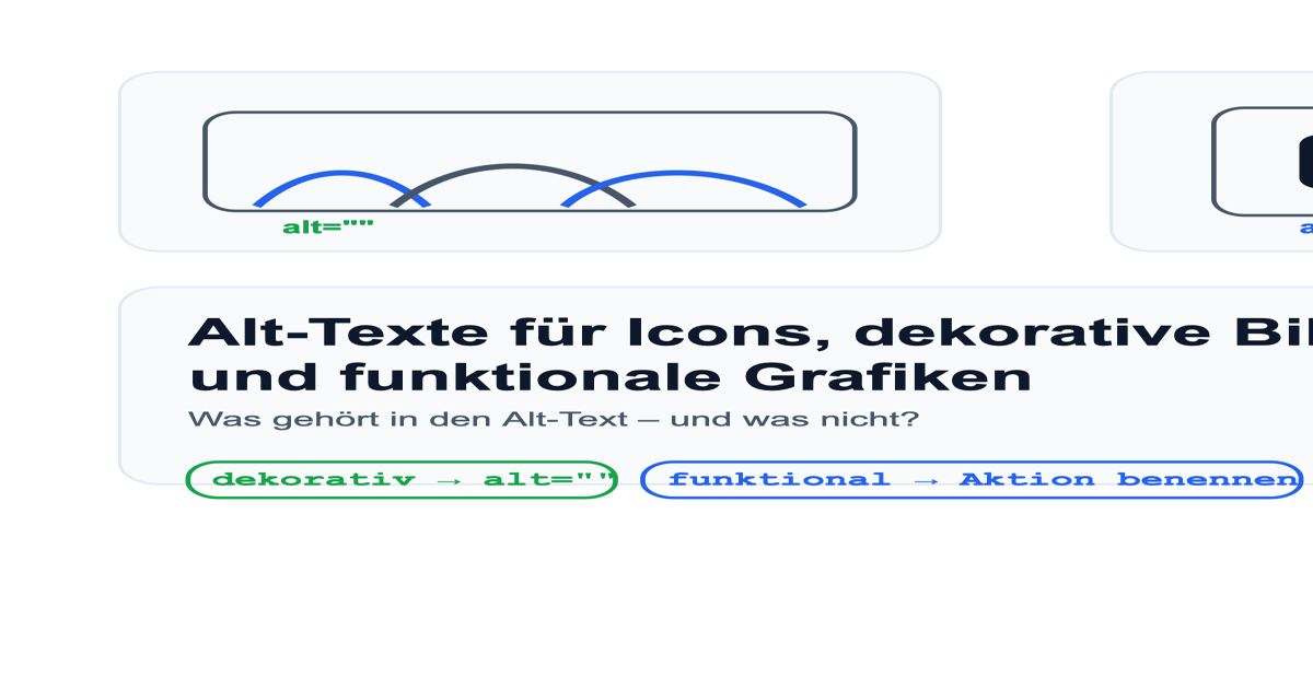 Illustration zum Ratgeber: Alt-Texte für Icons, dekorative Bilder und funktionale Grafiken – richtige Entscheidungen für dekorative, informative und funktionale Elemente