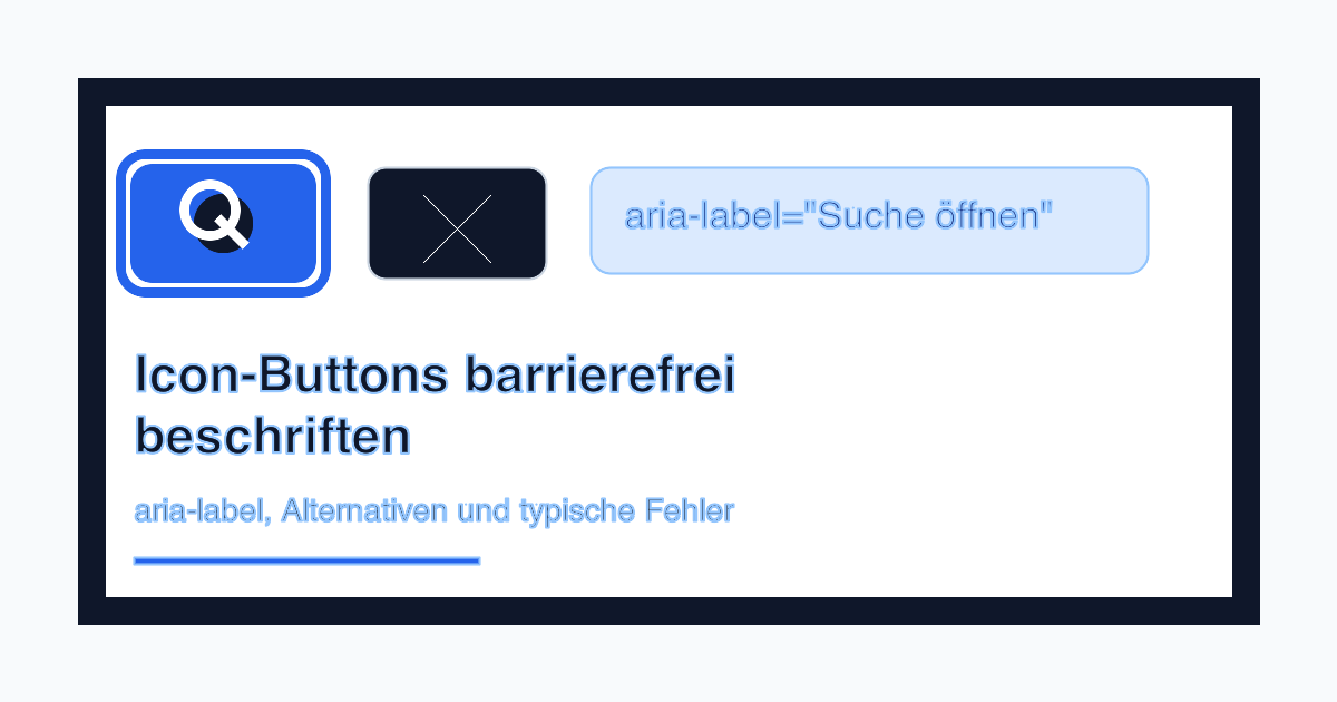 Illustration mit dekorativem Bild, barrierefreiem Icon-Button und markierten Attributen für alt, aria-hidden und aria-label